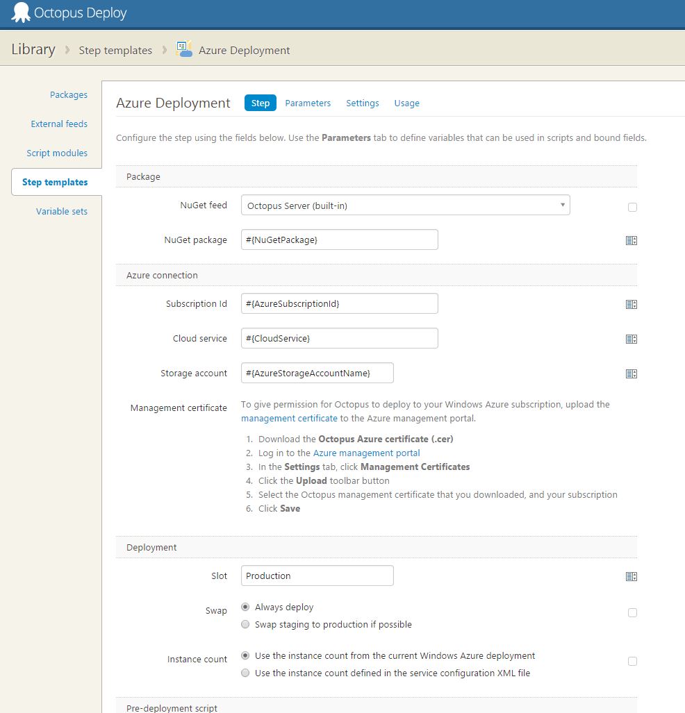 Octopus Deploy: Step template form data