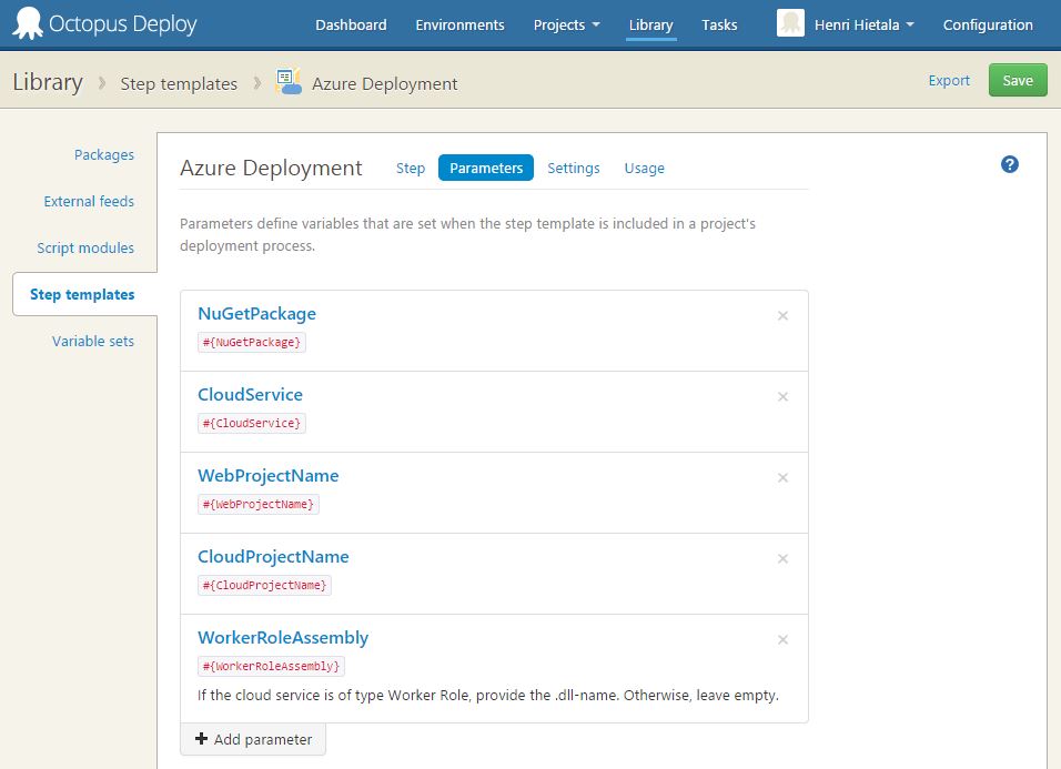 Octopus Deploy: Step template parameters